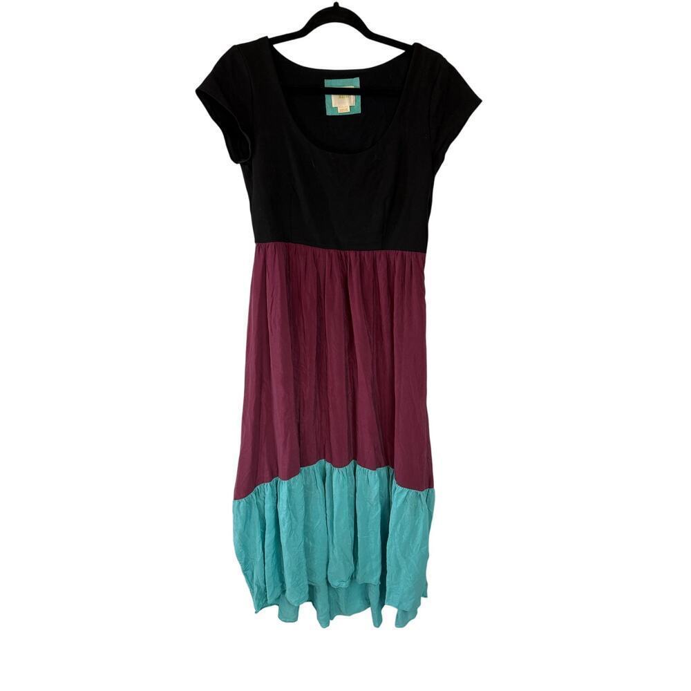 Maeve Black burgundy light blue colorblock midi dress size M